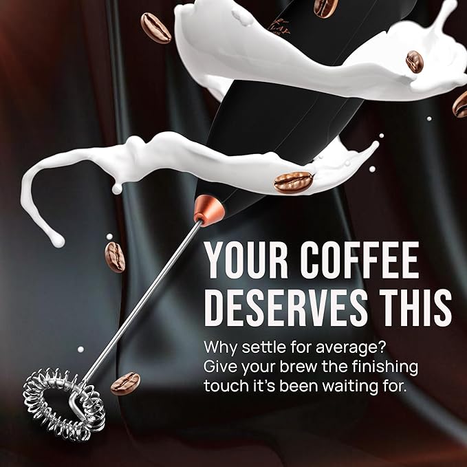 Zulay Kitchen Powerful Milk Frother Wand With Duracell Batteries - Ultra Fast Handheld Drink Mixer - Electric Whisk Foam Maker for Coffee, Lattes, Cappuccino & Matcha - Z1 Motor - Exec Black Copper