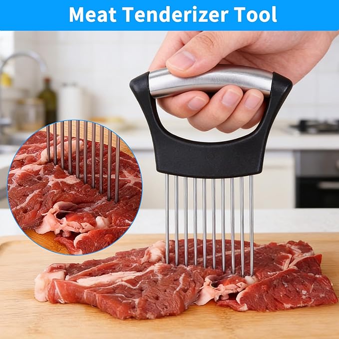 Onion Slicer Holder, with Protective Case, Stainless Steel Onion Cutter Tool for Kitchen, Meat, Lemon, Potato, Tomato, Avocado & Egg, Vegetable & Fruit Slicing Assistant