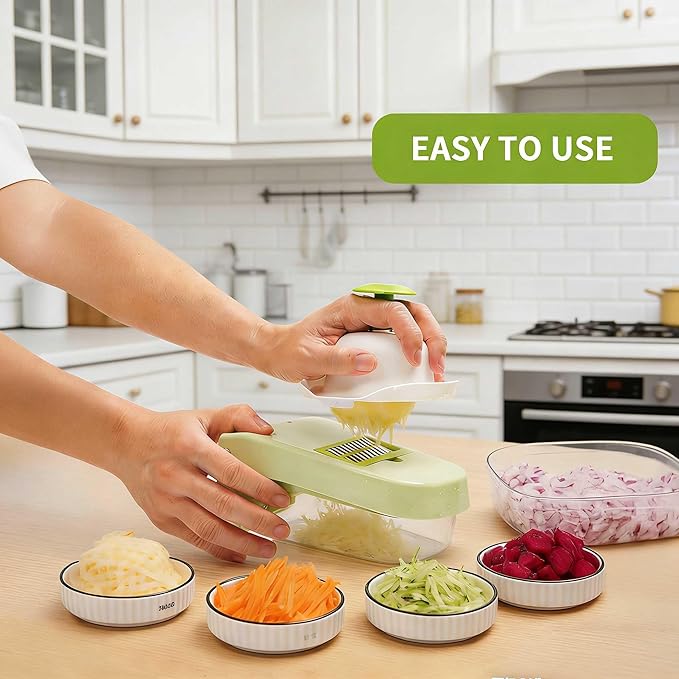 Thalirem 17-in-1 Vegetable Chopper, Mandoline Slicer with Container & 4 Blades - Multi-Function Food Grater for Chopping, Slicing, Dicing Onion, Potato, Cheese - Space Saving Kitchen Gadgets