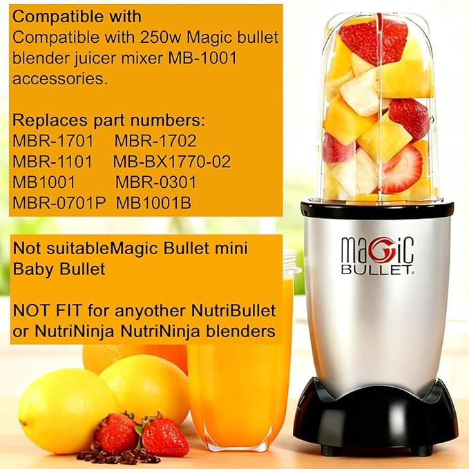 Poweka 16OZ Replacement Cups with Flip Top To-Go Lids Compatible with Magic Bullet 250W MB1001 Blenders Juicer Milk Juicer Mixer Accessories, 3 Packs Repalcement Parts with Brush