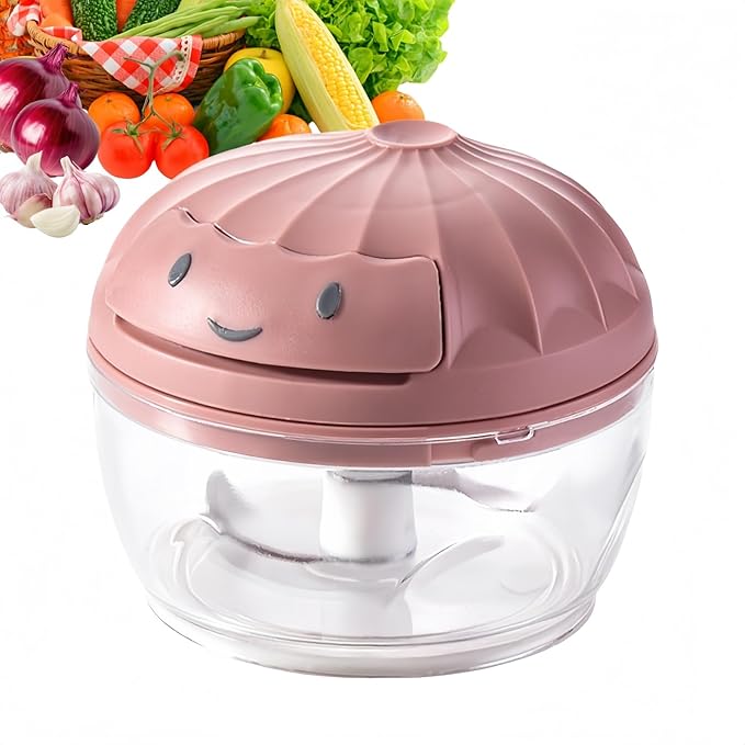 Manual Food Processor Vegetable Chopper, Mini Hand Pull String Garlic Chopper Onion Cutter for Veggies, Ginger, Fruits, Nuts, Avocado, garlic etc., Food Safe Material, 160ml (pink)