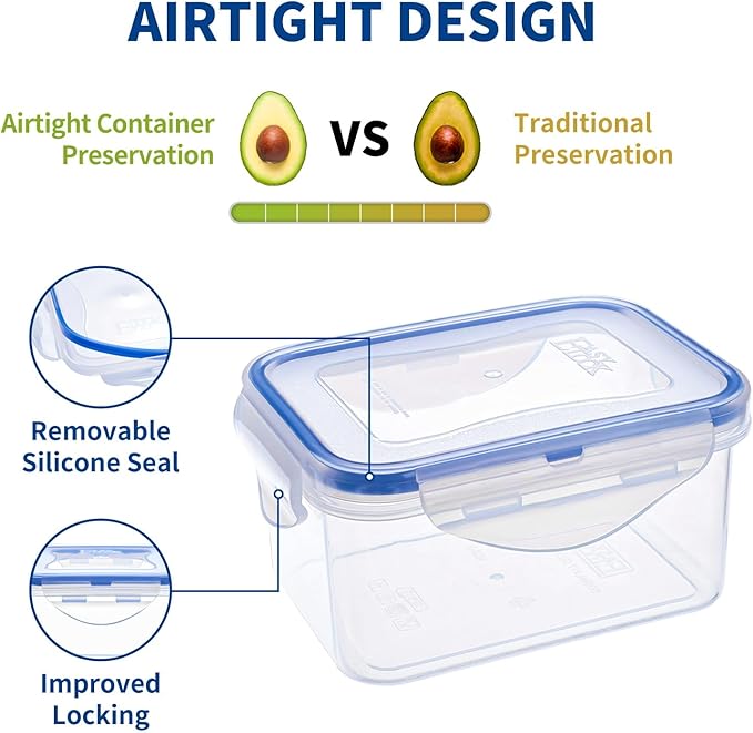 KIGI Food Storage Containers with Airtight Lids, Leak-Proof & Stackable, 4-Sided Locking lids, Ideal for Meal Prep, Snack, Fruit, Lunch & Leftovers, BPA-Free Plastic (2.48 Cup, 8-Piece)