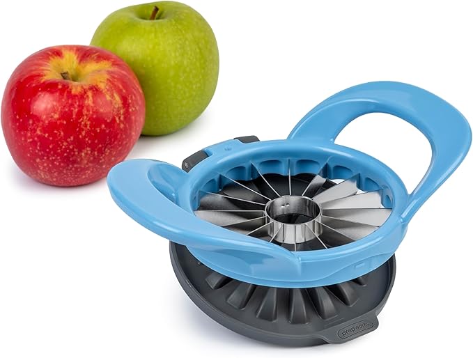 PrepWorks by Progressive Dishwasher Safe 16-Slice Thin Apple Slicer and Corer with Attached Safety Cover (Baby Blue)