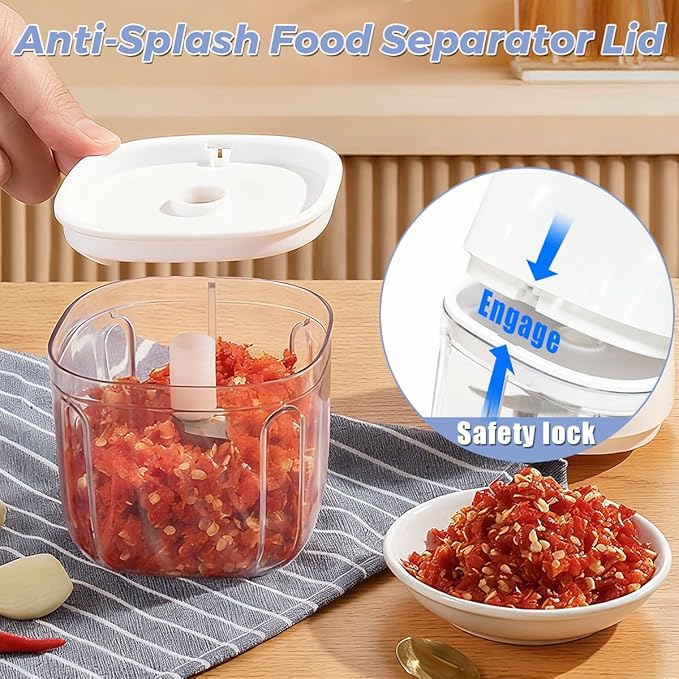 Electric Garlic Chopper, Portable Food Processor 350ML Rechargeable USB C Vegetable Blender with 6 Stainless Steel Blades Safty Lock, Cordless Mini Chopper for Onion Nuts Chili Herb Meat