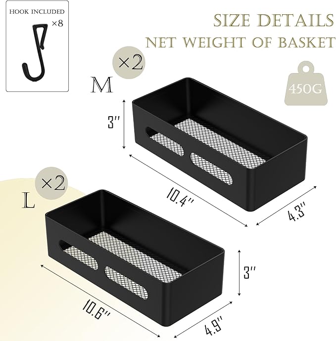 Magnetic Spice Storage Refrigerator Rack Seasoning Organizer Wall-Mounted Shelf with Hook for Kitchen Bathroom Organization (4, Black)