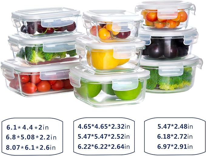 Bayco Glass Storage Containers with Lids, 9 Sets, Meal Prep Airtight Food Storage Containers for Food Storage with Lids - Leak Proof