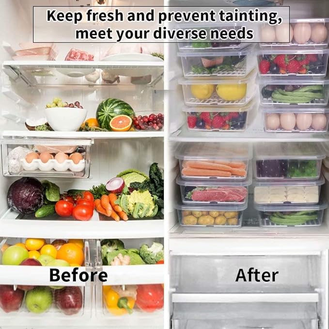 77L Food Storage Container, (3-Pack) Plastic Food Containers with Removable Drain Plate and Lid, Stackable Portable Freezer Storage Containers - Tray to Keep Fruits, Vegetables, Meat and More