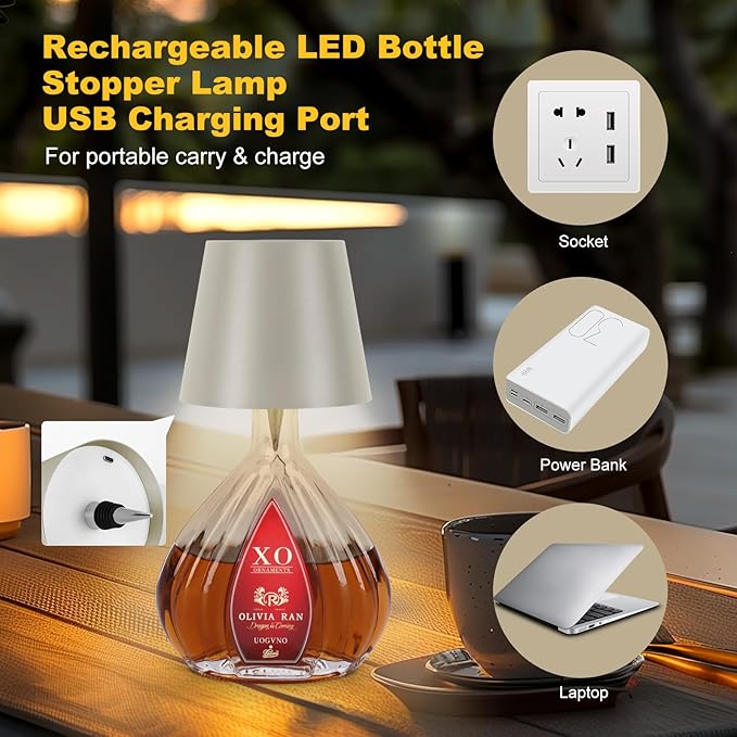 Wireless Bottle Lamp, 2026 New 3 Color Rechargeable Led Wine Bottle Lights for Bars Restaurants (Gray, 1PC)