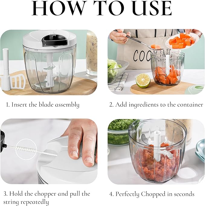 Manual Vegetable Chopper Pull String Food Chopper Sharp Blades Garlic Mincer with Container Onion Cutter for Chili Meat Nuts Herb