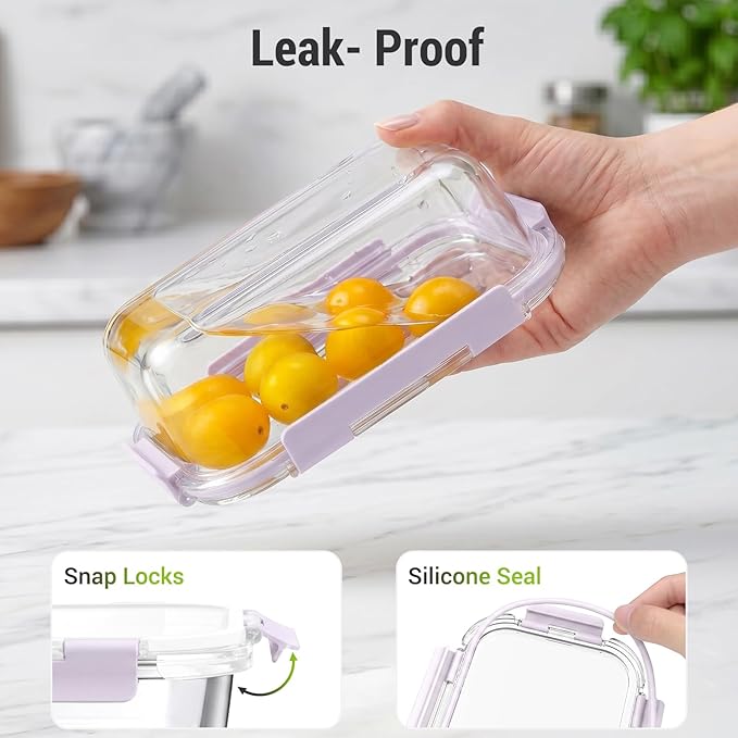 Dealusy 10 Sets (20-Piece) Glass Meal Prep Containers with Lids, Five 36 oz & Five 12 oz Airtight Leak-proof Glass Food Storage Containers with lids, Microwave Oven Freezer Dishwasher Safe, Purple