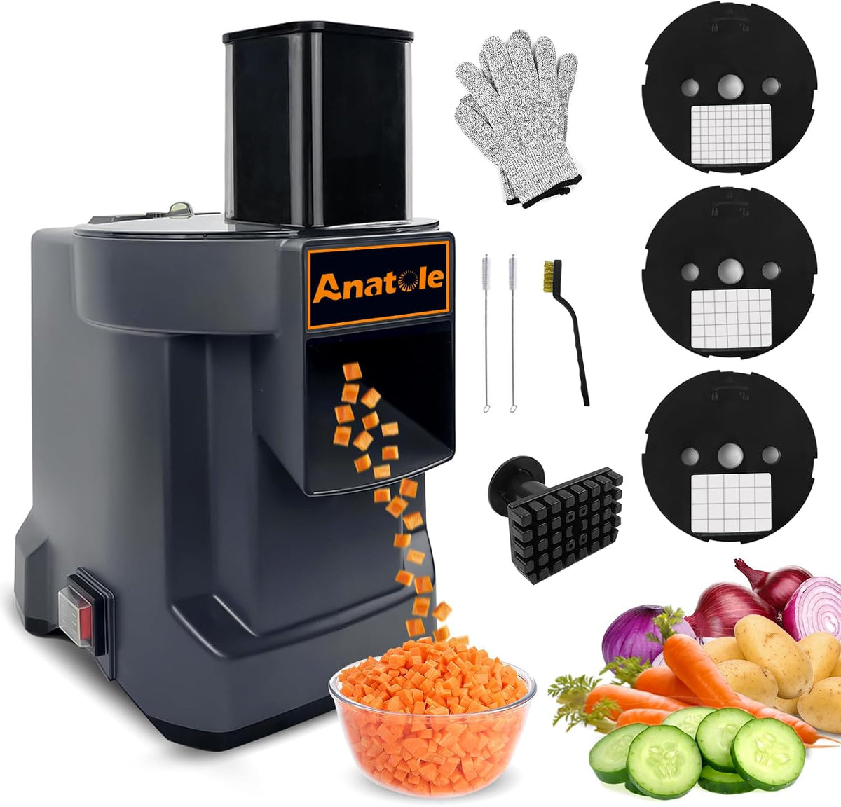 Electric Vegetable Dicer Chopper Commercial Food Processor 3 Blades