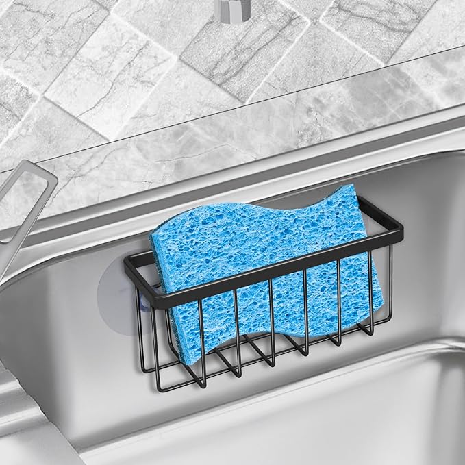 SHFKS Sponge Holder for Kitchen Sink Suction,Kitchen Sink Sponge Holder,Sink Caddy, Soap Holder,Bathroom,Scrubbers (Black)