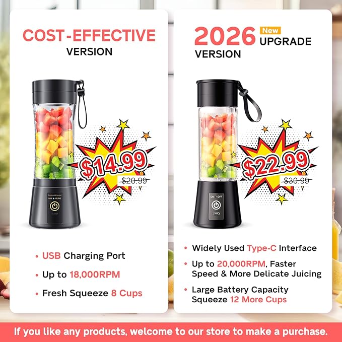 Portable Blender for Smoothies and Shakes - Cordless Personal Blender with 380Ml BPA Free Travel Cup, 6 Stainless Steel Blades for Powerful Blending, Suit for Sports/Travel/Home