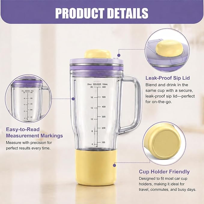 26oz Replacement Tumbler Cup for Ninja BlendBOSS, Leakproof Travel Blender Cup with Handle & Flip Cap Compatible with Ninja BlendBOSS DB351 Series (Lavender)