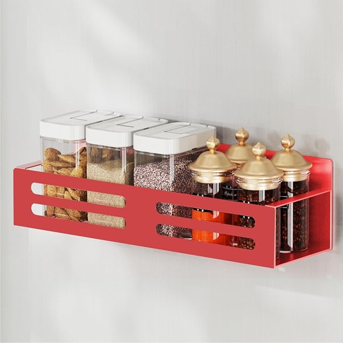 Magnetic Spice Rack for Refrigerator, Metal Spice Rack Organizer, Magnetic Shelf for Fridge 4Pack Red