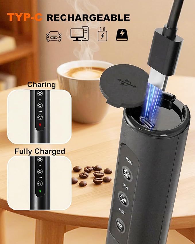 3-Speed Rechargeable Milk Frother with Storage Box, Dual Coil Whisk Coffee Frother Handheld - Portable Hand Frother Wand for Coffee Matcha Cappuccino & Hot Chocolate, Kitchen Gift Set