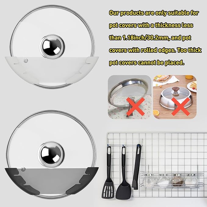 Universal Pot Lid Organizer for Cabinet, 5 Pcs Pan Lids Organizers Inside Cabinet Door Wall Mount Pots Top Storage Rack Holder for Kitchen, Fits 6" to 13.5" (5pcs white)