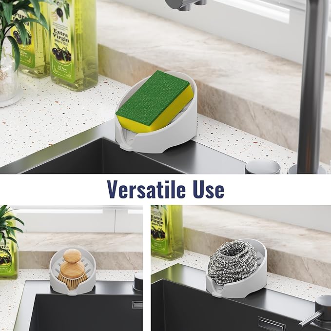 NiHome Silicone Sponge Holder Compatible with Scrub Daddy Mommy Sponges for Kitchen & Bathroom, Auto Draining Organizer, Holds Multiple Sponges & Cleaning Tools, Food-Grade, Dishwasher Safe (Gray)