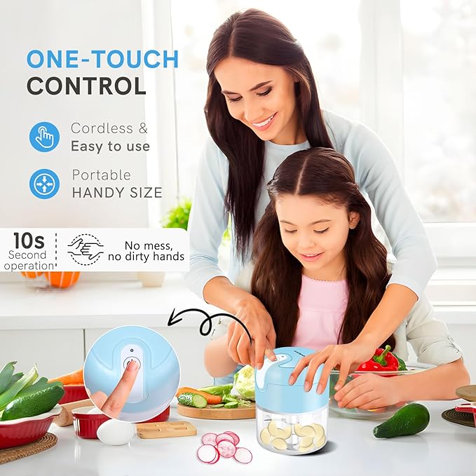 EASYSPEED Electric Garlic Chopper 1Cup, Mini USB Charging Wireless Food Processor with 304 Stainless Steel, 3 Sharp Blades, Portable Kitchen Vegetable Grinder for Onion, Garlic, Ginger, Baby Food