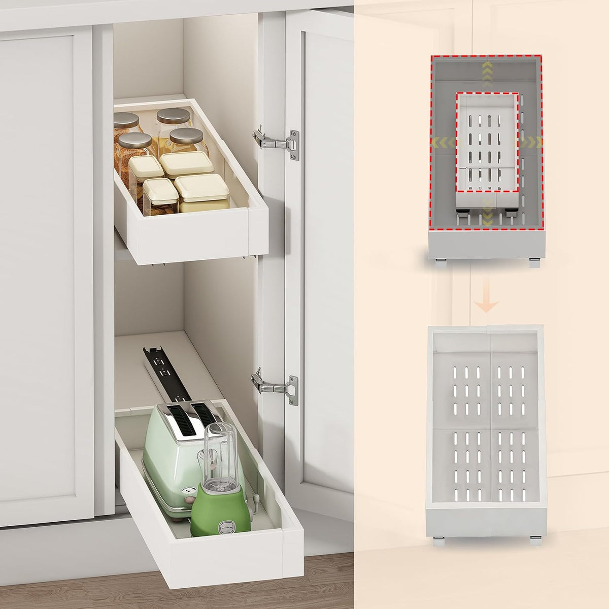 2Pc Pull out Cabinet Organizer,7"-11"W,17"-24"D,Expandable