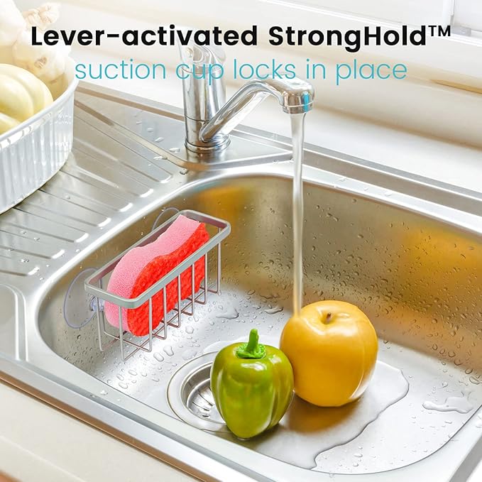 HLOOL Sponge Holder for Kitchen Sink, Kitchen Sink Sponge Holder,Sink Caddy,Dish Soap Holder （Mat Silver）