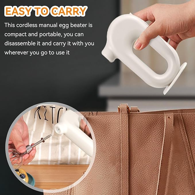 Cordless Hand Mixer, Handheld Egg Beater Electric Handheld 4 Speed Adjustable Mini Hand Mixer Electric Mixer, USB Charing, 1500mAh(White)