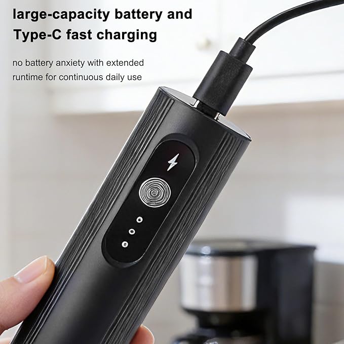 Rechargeable Milk Frother Handheld with Cover, 3-Speed Silent Coffee Frother Wand Electric, Portable Drink Mixer for Coffee Latte Cappuccino Matcha Hot Chocolate & Eggs, Kitchen Gifts, Black