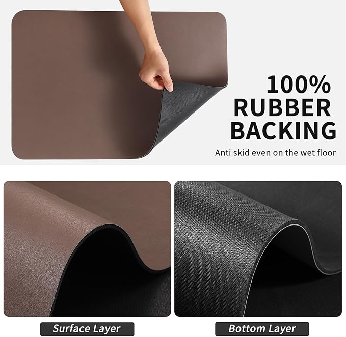 HotLive Dish Drying Mat for Kitchen Counter, Heat Resistant Drainer Mats with Non-slip Rubber Backed, Hide Stain Kitchen Super Absorbent Draining Mat, Easy to Clean Dish Rack Pad, Brown 16"x18"