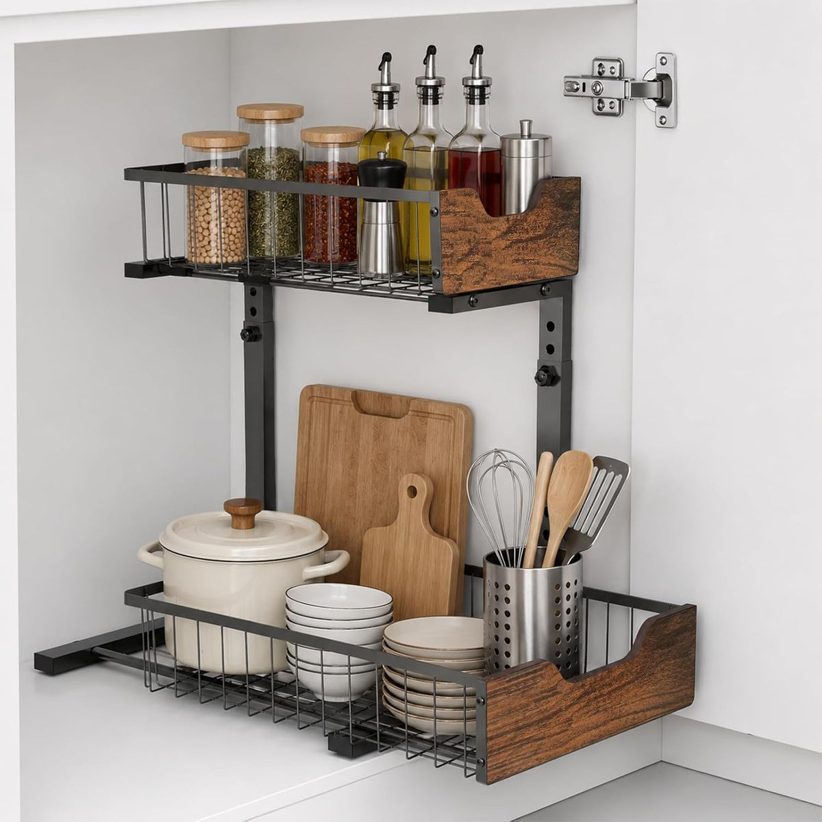Pull Out Cabinet Shelf 2 Tier Metal Under Sink Organier