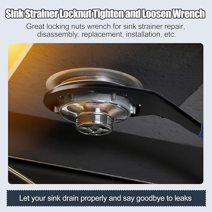 Universal Sink Drain Wrench for Loosen Tighten Strainer Locking Nut Fits All 4-, 6- and 8-tab, Toilet Bathroom Kitchen Sink Wrench