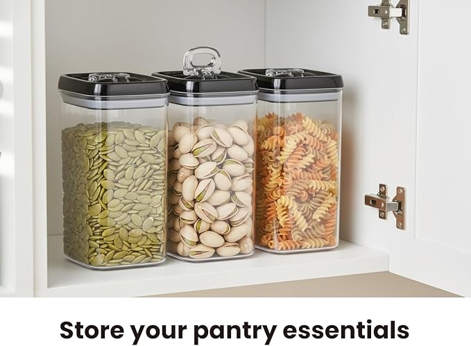 Felli Flip Tite Food Storage Container with Lid Airtight 4" Ring Seal Flip Top, Stackable Acrylic Canister Jar for Pantry Kitchen Counter, Snack Coffee Bean Granola Pet Treats Cracker Holder (1.2 L)