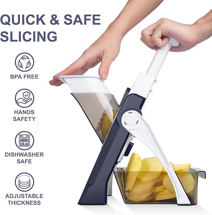 Safe Mandoline Slicer for Kitchen, Vegetable & Food Cutter & Thickness Adjustable 0.1-8 mm. Easy to Clean, Storage, Kitchen Faster Slice Artifact (Only Slice, Blue)