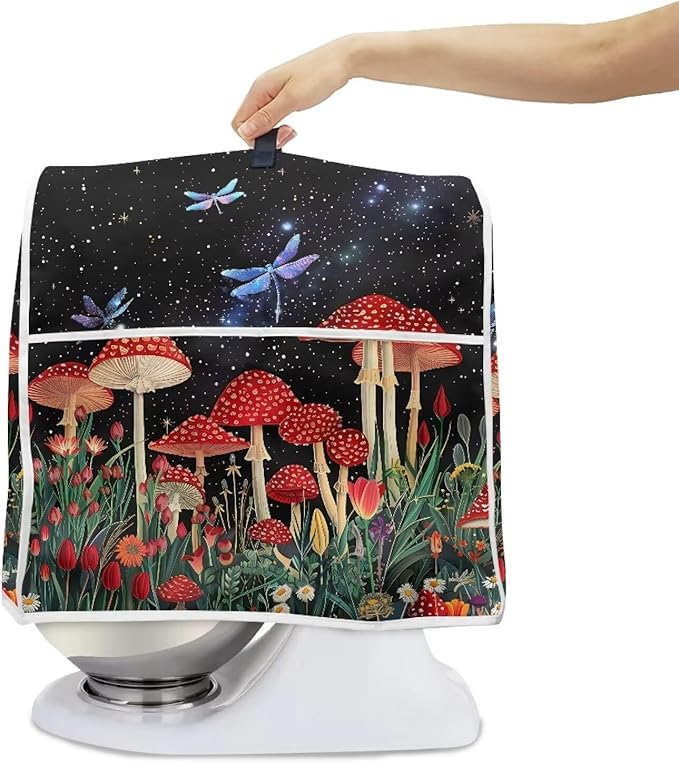 Stand Mixer Cover Mushroom Dragonfly Kitchen Appliance Dust Cover for 4.5-5 Quart Mixers Machine Washable Food Processor Protector for Kitchen Dining Room Countertop Decor