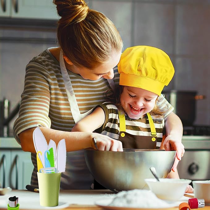 RISICULIS 21 Pieces Toddler Knife, Kids Knife Set Includes Wood Kids Safe Knifes, Plastic Toddler Knifes, Cutting Board, Apron, Chef Hat, Y Peeler, Crinkle Cutter, Cake Scraper
