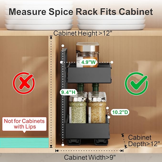 iSPECLE Spice Racks for Inside Cabinet - Peel and Stick No-Drill Vertical Spice Racks for Inside Cabinet Easy Access No Digging, Adjustable Height for 4oz to 8oz Spice Jars, For Kitchen Pantry Cabinet