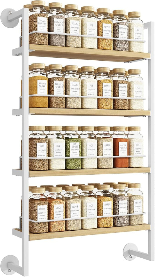 Spice Rack Wall Mount, 4 Tier Hanging Seasoning Organizer, Natural TLJ016R
