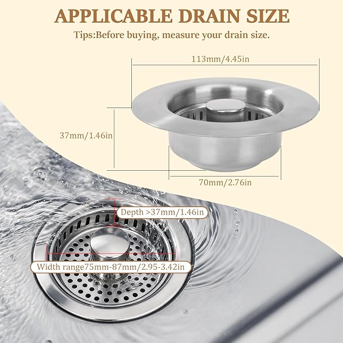 3-in-1 Kitchen Sink Drain Strainer -2 Pack Pop Up Sink Stopper with Anti-Clogging Basket, Kitchen Gadgets Clearance Sink Accessories, Fits Standard 3-1/2” Openings for Double Bowl Kitchen Sinks