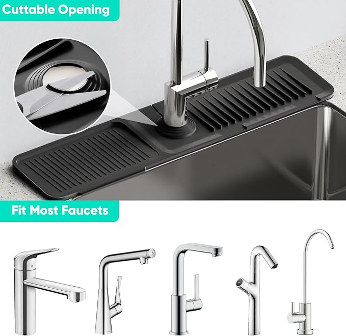 24 Inch Longer Faucet Mat for Kitchen Sink, 5° Slope Fast Self-draining, Kitchen Sink Splash Guard Silicone Sink Faucet Mat Splash Guard Kitchen Sink Area Tidy Splash Faucet Guard Draining Mat
