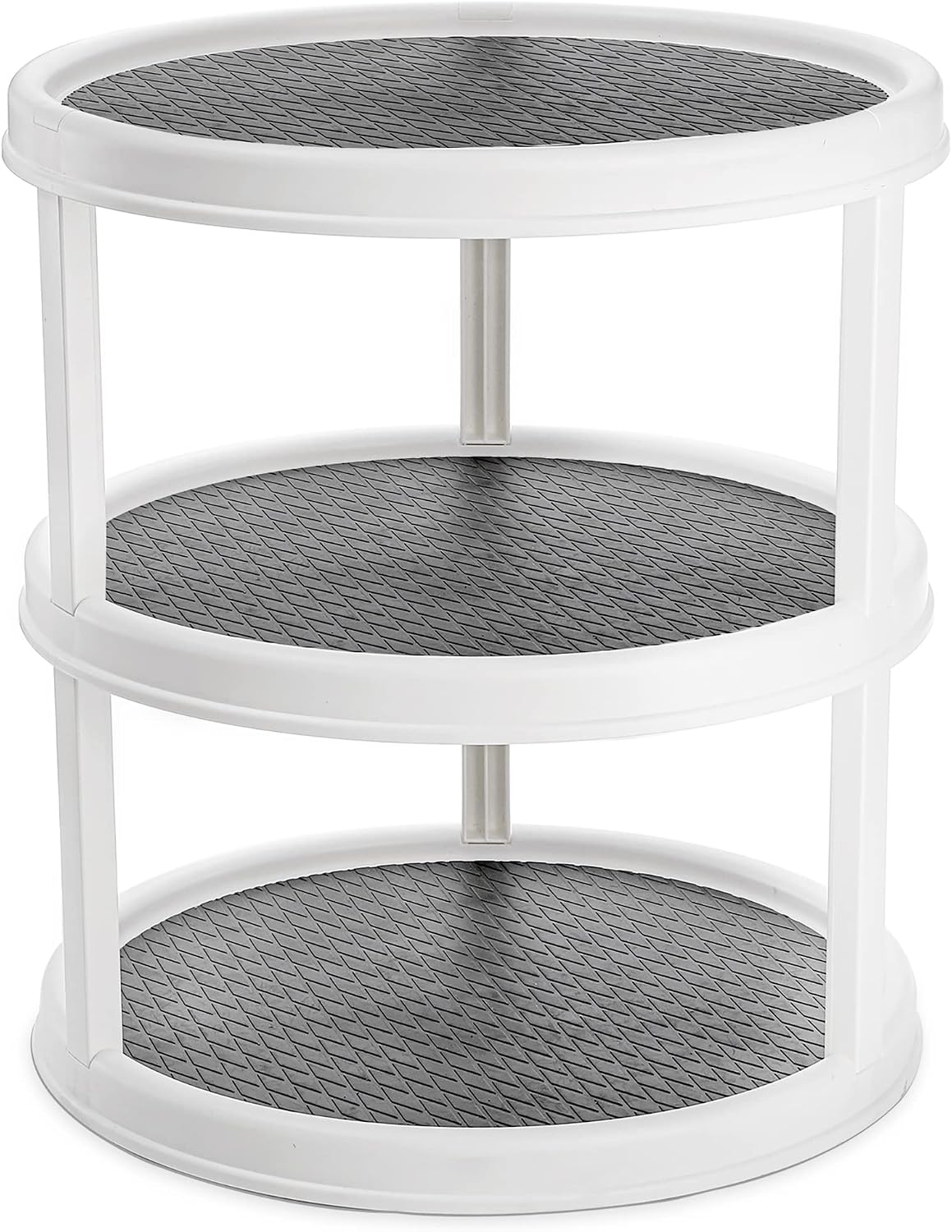 3 Tier Lazy Susan Turntable - 12'' Round Tiered Rotating Kitchen Spice Organizer and Non-Skid Organization Storage Container - Tiered Tray for Fruit, Snacks, Cosmetic, Pantry, Bathroom(Grey)