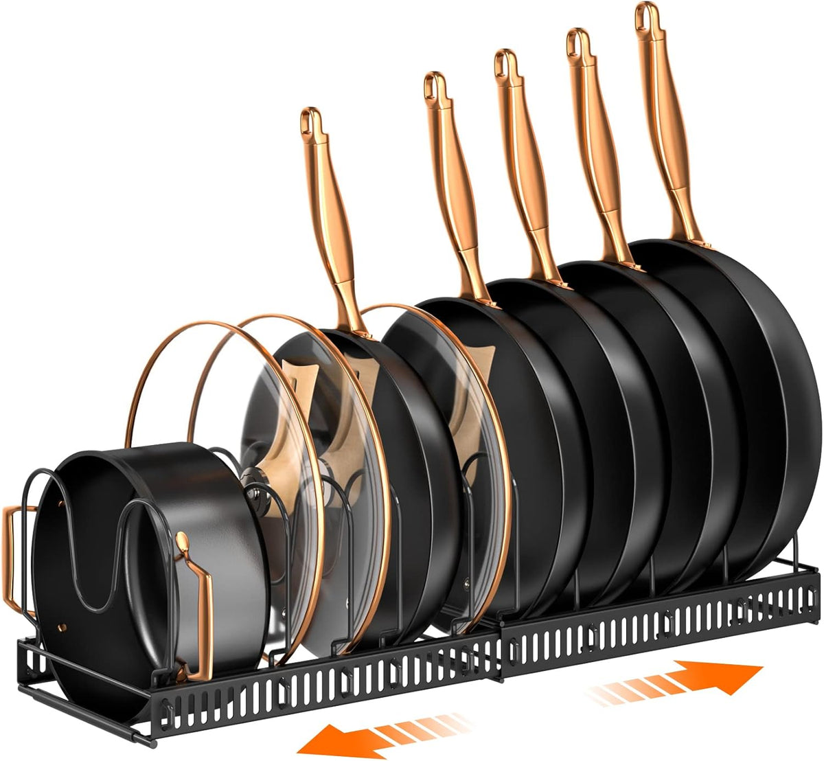 Expandable Pot Pan Lid Organizers inside Cabinet, 10 Divider-Black