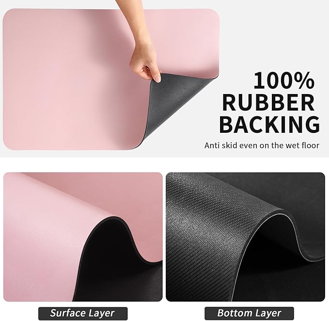 HotLive Dish Drying Mat for Kitchen Counter, Heat Resistant Drainer Mats with Non-slip Rubber Backed, Hide Stain Kitchen Super Absorbent Draining Mat, Easy to Clean Dish Rack Pad, Pink 18"x28"