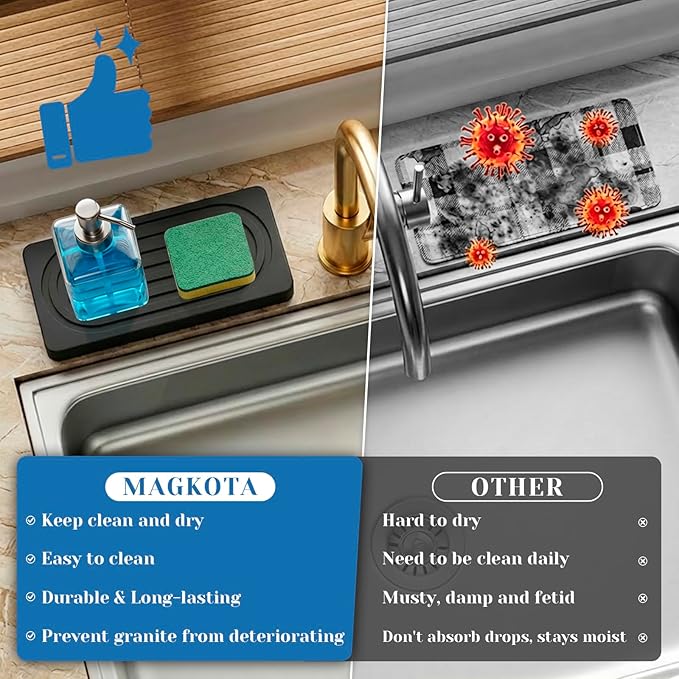Stone Drying Tray, Water Absorbing Stone Tray, Natural Diatomaceous Earth Stone Sink Mat, Instant Dry Sink Coasters, Kitchen Sponge Hand Soap Holder, Quick Dry, Ease Cleaning