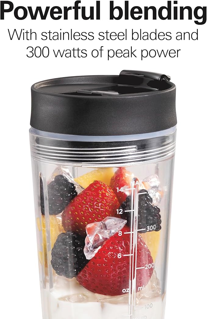 Beach Personal Blender With Leak-Proof Travel Lid - 14 oz. Jar - Black - Stainless Steel - Watts 300 - Personal Blender - 3.94 x 4.13 x 12.20 Inches