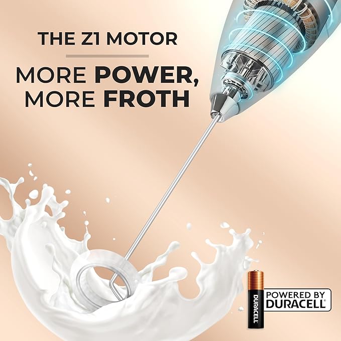 Zulay Kitchen Powerful Milk Frother Wand With Duracell Batteries - Ultra Fast Handheld Drink Mixer - Electric Whisk Foam Maker for Coffee, Lattes, Cappuccino & Matcha - Z1 Motor - Cloud