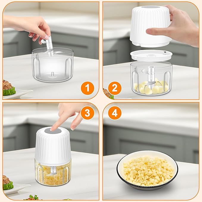 250ML Electric Garlic Chopper, 3 Blades Garlic Mincer, Mini USB Portable Vegetable Chopper, Onion Grinder, Small Food Processor for Ginger, Chili, Fruit, Meat