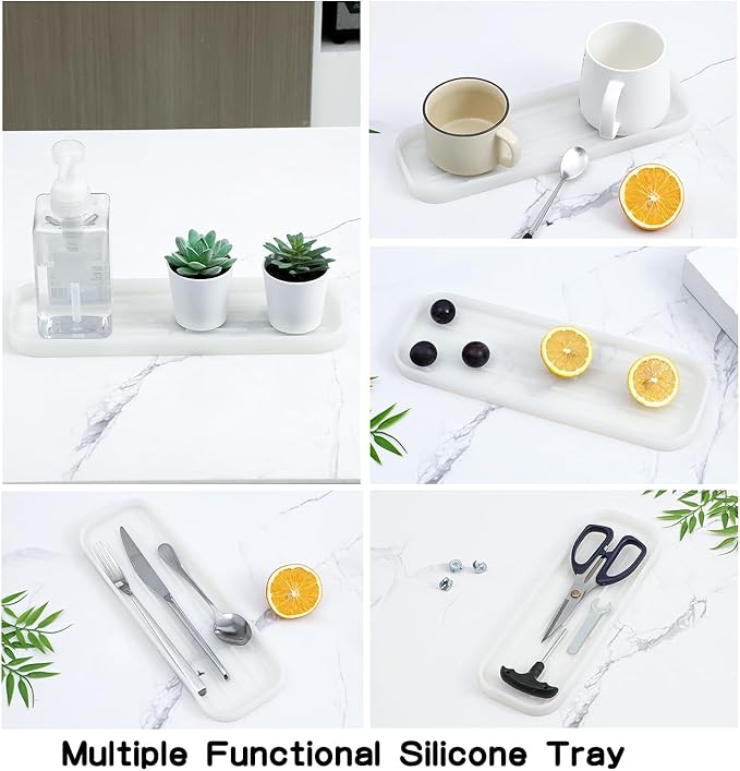 MicoYang Silicone Kitchen Sink Organizer Tray for Multiple Usage,Easy Clean Sponges Holder for Kitchen Bathroom Counter or Sink,Dish Soap Dispenser,Scrubber,Bottle,Cup Translucent 12" x 4”