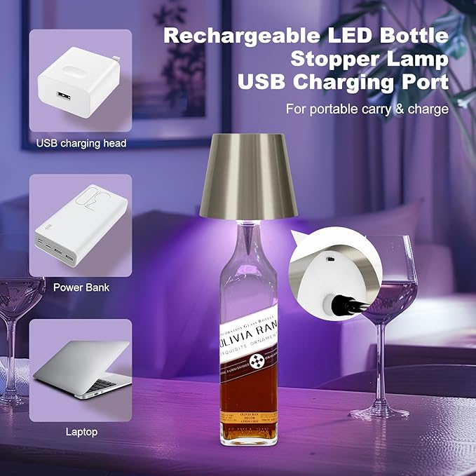 2026 New Wireless Bottle Lamp,RGB LED Bottle Light with Remote(RGB Electroplated Silver, 1pc)