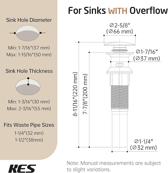 KES All Metal Bathroom Sink Drain with Strainer Basket Hair Catcher Anti Clog Pop Up Drain Stopper for Vanity Vessel Sink with Overflow, Rustproof 18/8 Stainless Steel Polished Chrome S2013A-CH