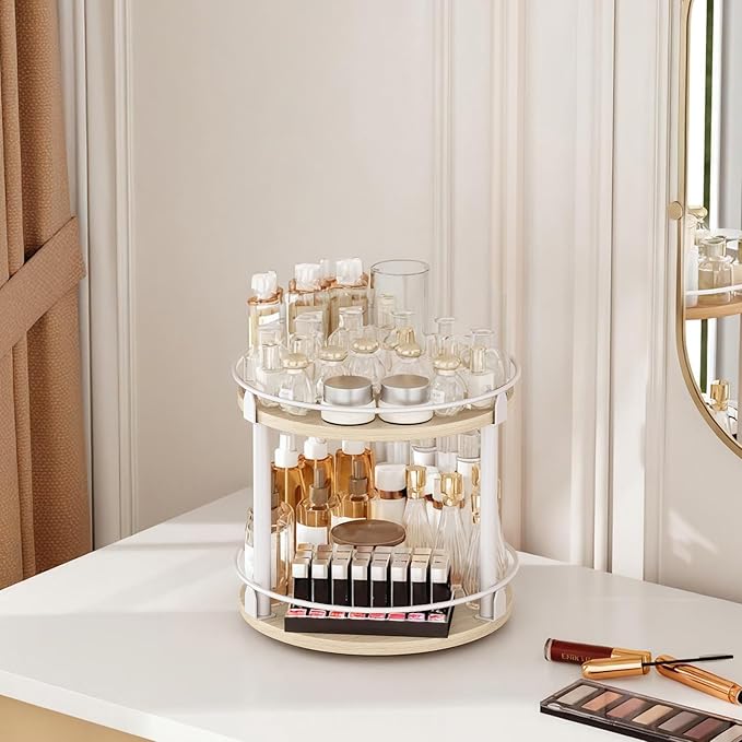 Lazy Susan Organizer, Rotating Spice Rack, White and Light Oak SR22WG