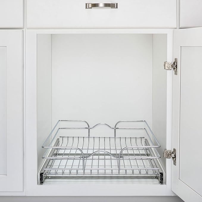 Rev-A-Shelf Steel Wire Pullout Drawer Organizer Shelf for Kitchen Cabinets, Slide Out Storage Basket, Min Opening Width of 20.5", 21" x 22", 5WB1-2122CR-1